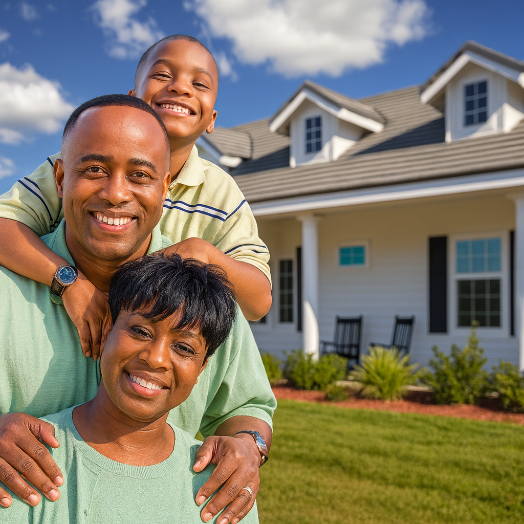 Happy family in their energy independent home